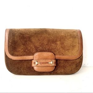 GUCCI vintage suede horsebit clutch and cross body bag